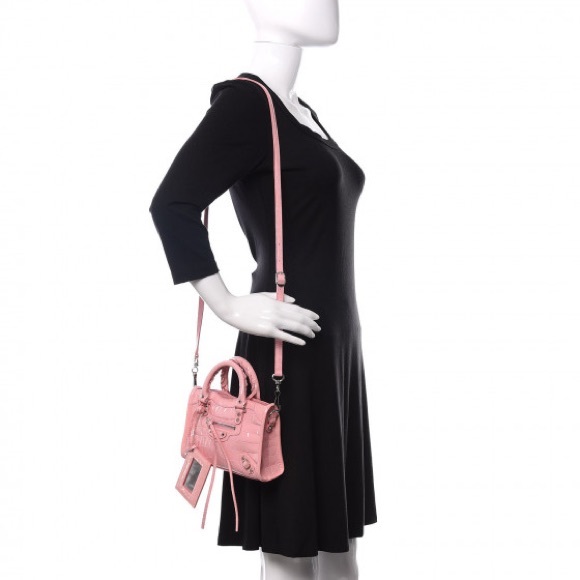 *RARE* Balenciaga Patent Crocodile Embossed Nano City Light Pink - Picture 9 of 15